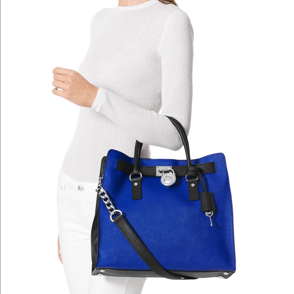 Michael Kors Cobalt Blue and Black Leather Tote